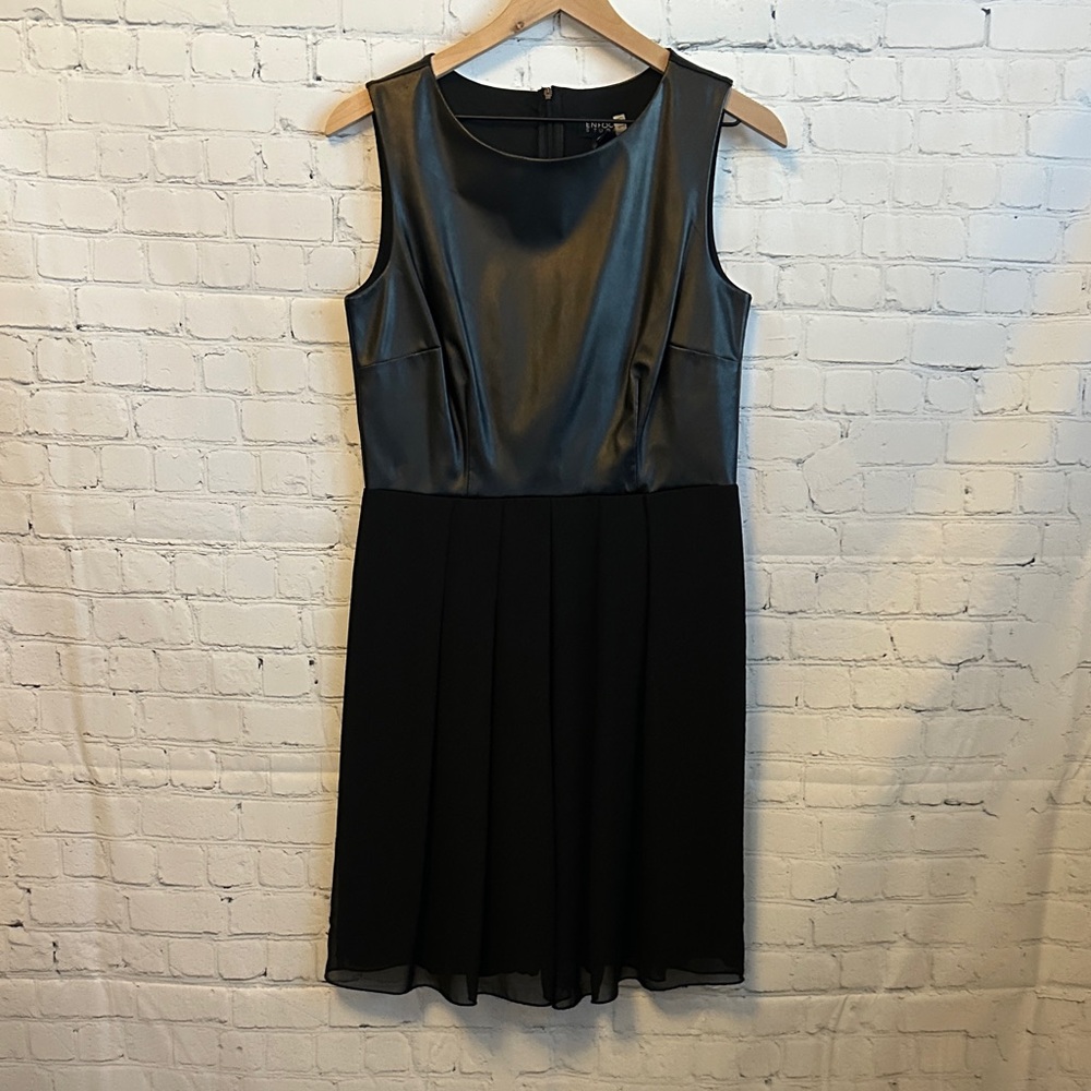 Enfocus Studio Black Faux Leather Midi Dress